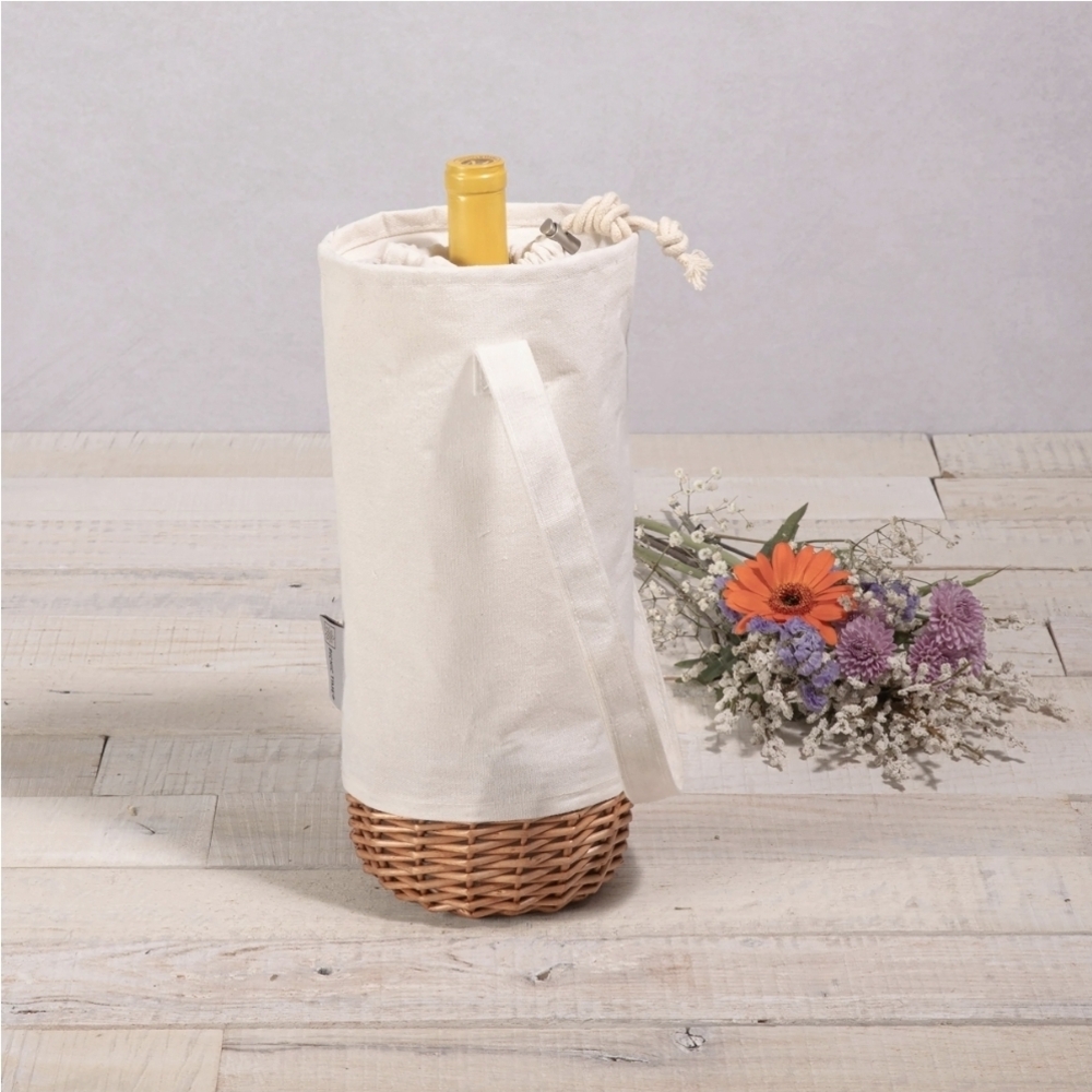 Picnic Time Elegant Cream and Brown Wine Bottle Basket Malbec